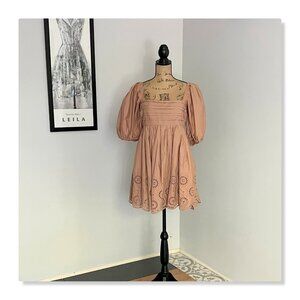 Abercrombie & Fitch Emerson Poplin Puff Sleeve Eyelet Trim Mini Dress M Girlhood